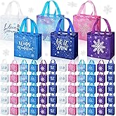 60 Pcs Snowflake Party Favors Bags Winter Non Woven Candy Treat Bag with Handle Double Printed Goodies Gift Bag Tote for Kid Winter Themed Wonderland Birthday Holiday Baby Shower Party Supplies