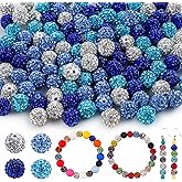 HHCFAST 120Pcs Mixed Color 10mm Rhinestone Beads for Jewelry Making, Royal Blue White Round Sparkly Clay Crystal Disco Ball Beads for Necklace Bracelet and DIY Crafts