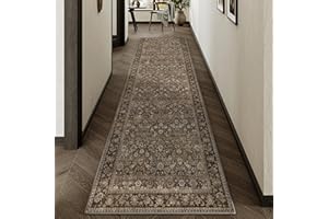 HUGEAR 2x8 Runner Rug Machine Washable Brown Hallway Area Rug Indoor Accent Rugs Floral Low Pile Carpet Soft Throw Rugs Bedroom Living Room Office Dining Kitchen Laundry Non Slip