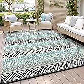 Outdoor Rug Carpet Waterproof 9x12 ft Colorful Patio Rugs-Boho Reversible RV Camping Rug Mat for Camper Balcony Backyard Picn