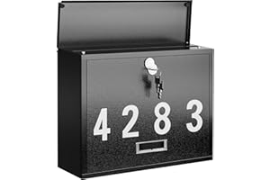 LAND·VOI Locking Wall-Mount Mailbox for Outside, with 4 Keys, Galvanized Steel Rustproof Metal Postbox, 4" Dx13.8 Wx11.2 H, Includes 3 Sets of Mailbox Numbers, Nameplate, Black, AMB33B