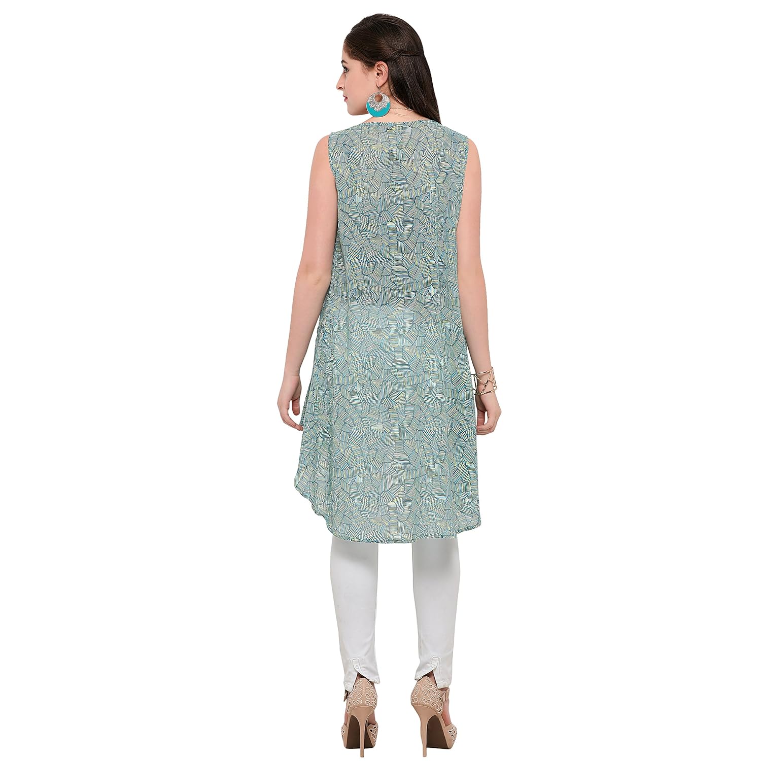 serein women's green multicolour georgette sleeveless shrug/long jacket/summer jacket