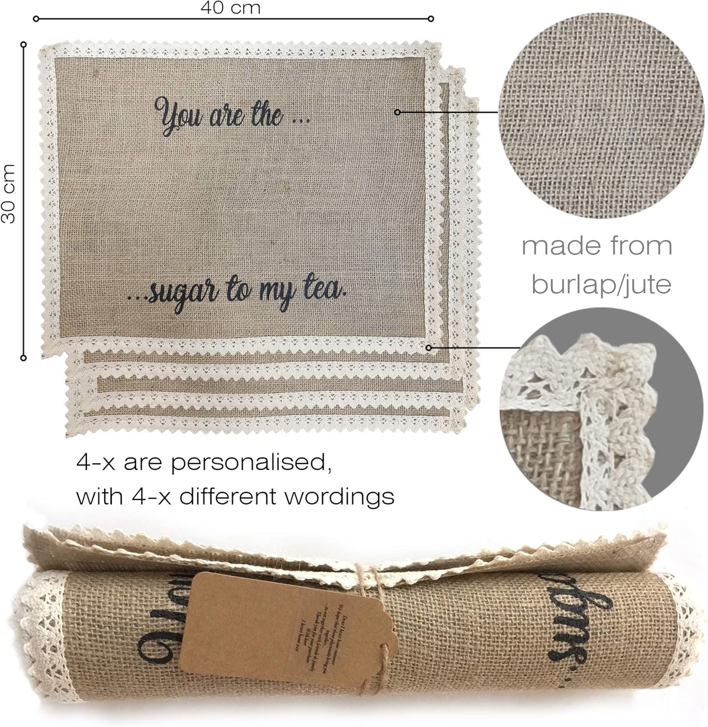 I Heart Home Place Mats for Tables – Set of 4 Burlap Table Mats – Cute Placemats for Dining Table – Whimsical Food Related Wordings – Rustic Farmhouse Design – Ideal Dining Table Mats Set: Home & Kitchen