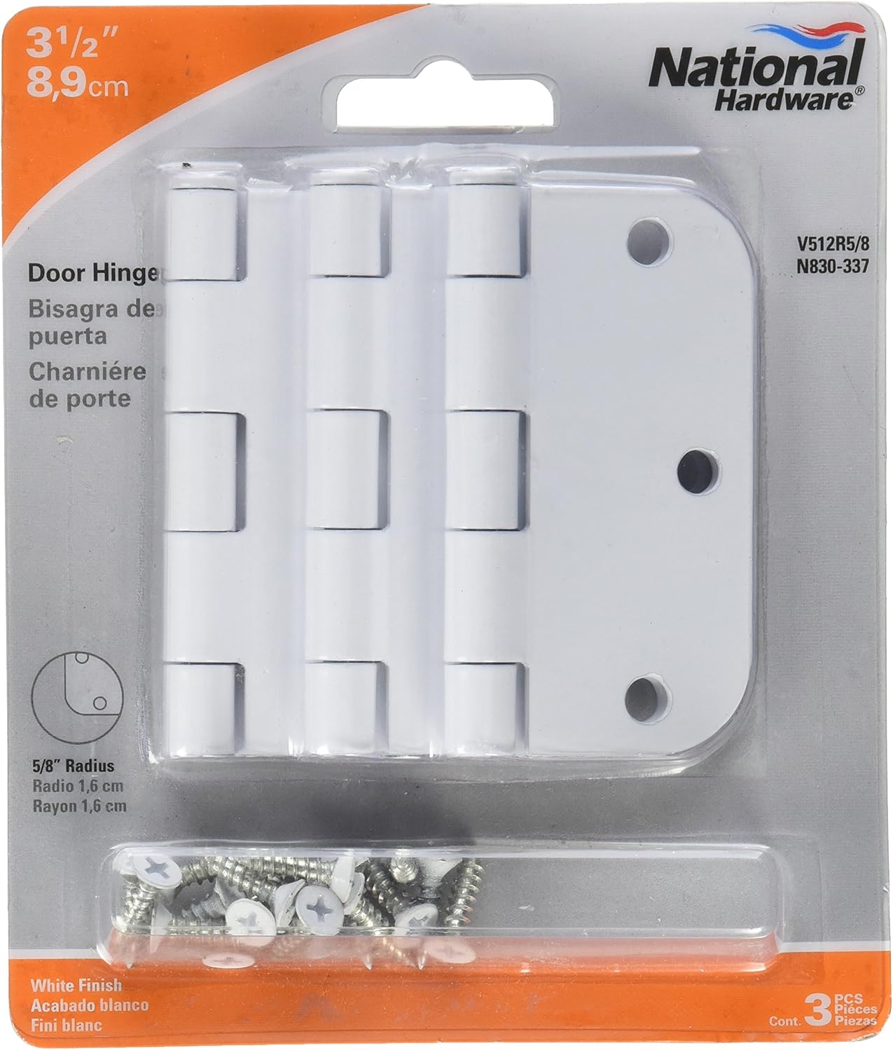 NATIONAL MFG/SPECTRUM BRANDS HHI N830-337 Door Hinge, 3.5-Inch, White, 3-Pack