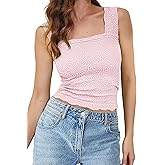 MISSACTIVER Women Square Neck Wide Straps Crop Tank Tops Casual Floral Sleeveless Lettuce Trim Slim Fit Crop Cami Vest Tops