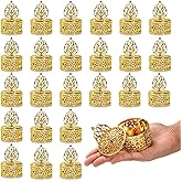 Mezchi 24 Pack Gold Vintage Favor Boxes, Mini Plastic Candy Container with Lid, Small Treat Gift Boxes Candy Storage Container for Wedding Party, Tea Party, 2''Wx 3''H, Round