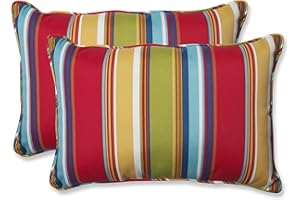 Pillow Perfect Stripe Indoor/Outdoor Accent Throw Pillow, Plush Fill, Weather, and Fade Resistant, Large Lumbar - 16.5" x 24.5", Red/Blue Westport, 2 Count