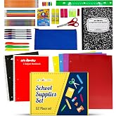 4E's Novelty 52 Pieces Schools Supplies Kit for K1-8 Back to School Supply Box with Essential Student Kits, School Supply Bundle Middle Elementary Schools Supplies Kit Grades 1 2 3 4 5 6 7 8