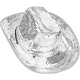 Silver-Disco-Ball-Cowboy-Hat Mirrored Sparkly Cowboy Hat Fun Cosplay Party Hats Festival Hat for Women and Men