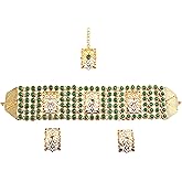 Touchstone "Mughal jali collection Indian Bollywood Legendry Mughal Era Kundan Polki And Faux Emerald Grand Bridal Designer Jewelry Choker Collar Necklace Set For Women In Antique Gold Tone.