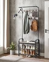 VASAGLE Coat Rack 4-in-1 with Shoe Storage Bench Hallway Organizer Greige Black view 2