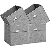SONGMICS Storage Cubes, Set of 4 Cube Storage Bins, 11.8 x 11.8 x 11.8 Inches, 2 Handles, Oxford Fabric and Linen-Look Fabric
