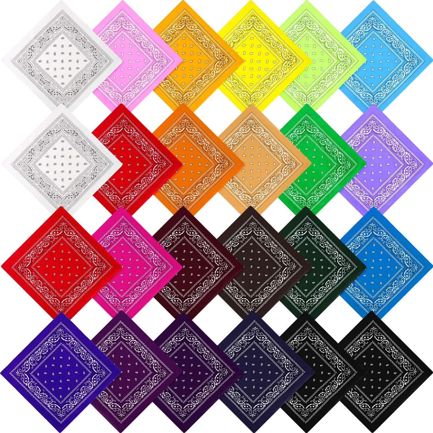 Paisley Bandanas Set Multicolor Cowboy Bandana Unisex Print Head Wrap Scarf Wristband (24, 21 colours): Clothing