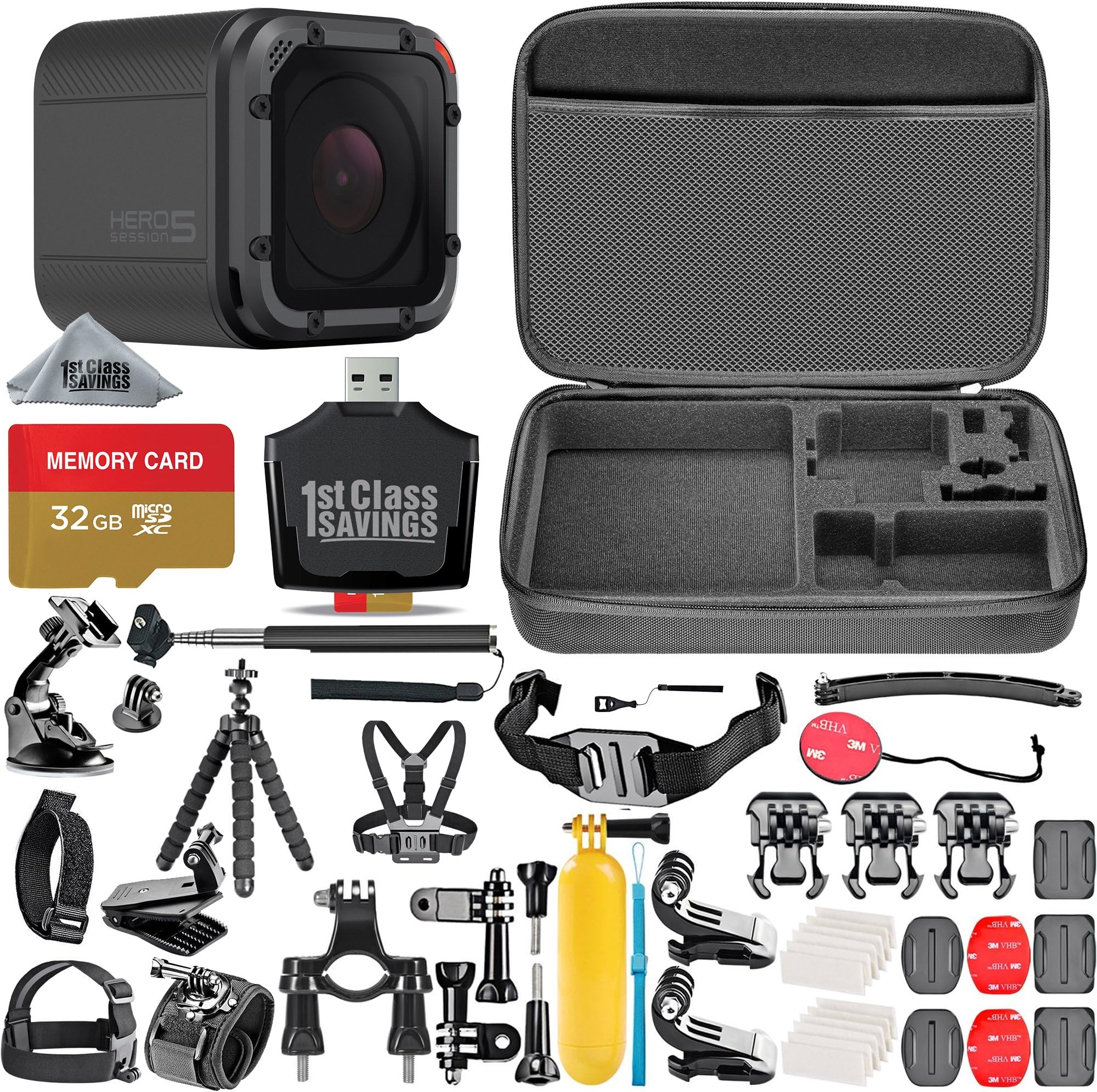 GoPro HERO5 Session + 32GB Memory Card + Hard Case + Card Reader + Chest Strap Mount + Head Strap Mount + Flexible Tripod + Extendable Monopod + Floating Handle + Hero 5 Sessions Best Value Bundle