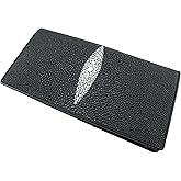 Pelgio Genuine Stingray Skin Checkbook Wallet Clutch Purse (Black)