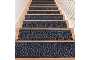 FLOWAFOLI 15Pcs Stair Treads for Wooden Steps Indoor with Self Adhesive, 8"x30" Non Slip Stair Runners-Peel & Stick Indoor Stair Carpet Runner, Resistant Indoor Runner for Kids、Elders and Pets, Black
