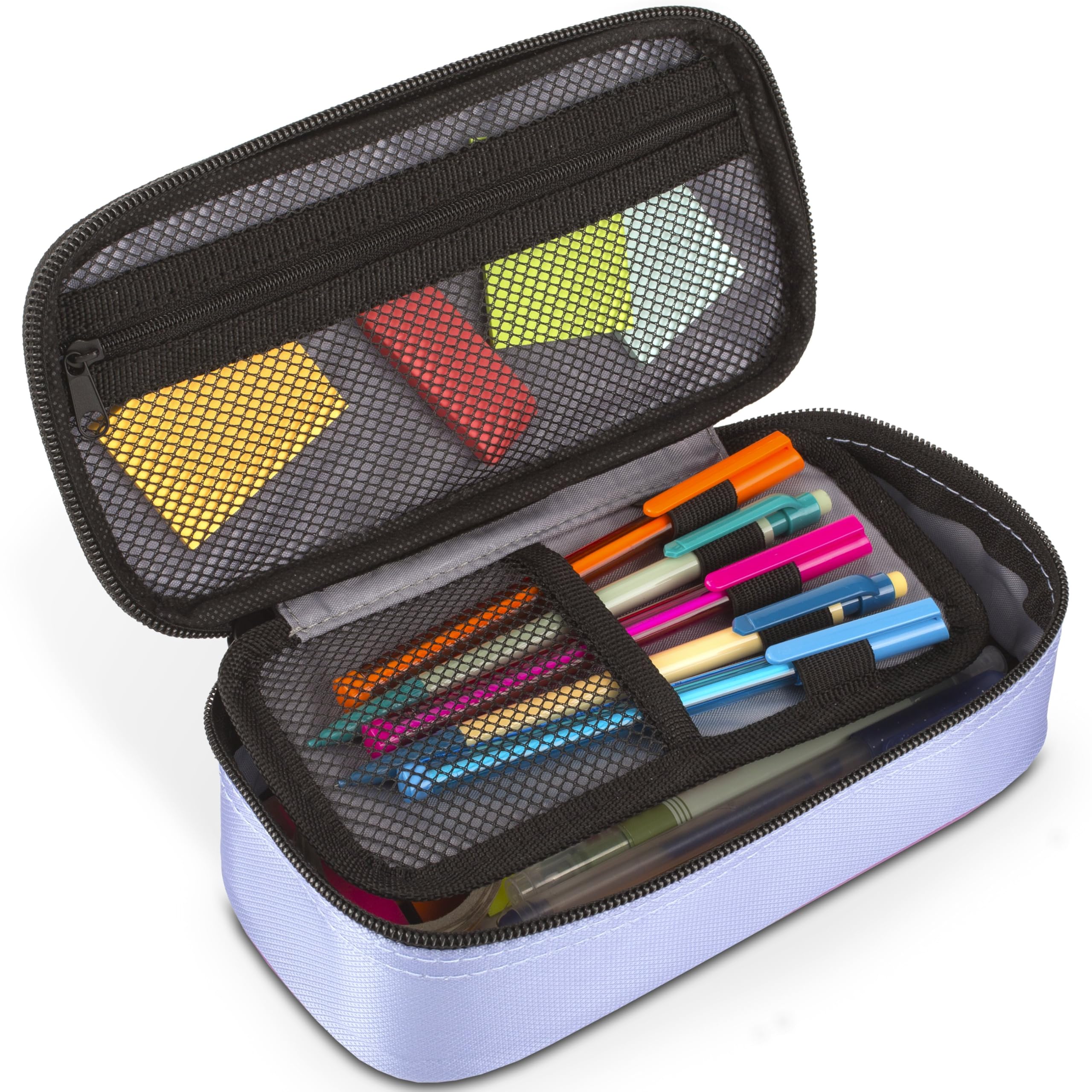 Five Star Pencil Pouch, Pen Case, High-Capacity Zipper Pouch, Storage Organizer for School Supplies Earbuds Chargers Cables Makeup, Lilac/Berry (500211F-ECM)