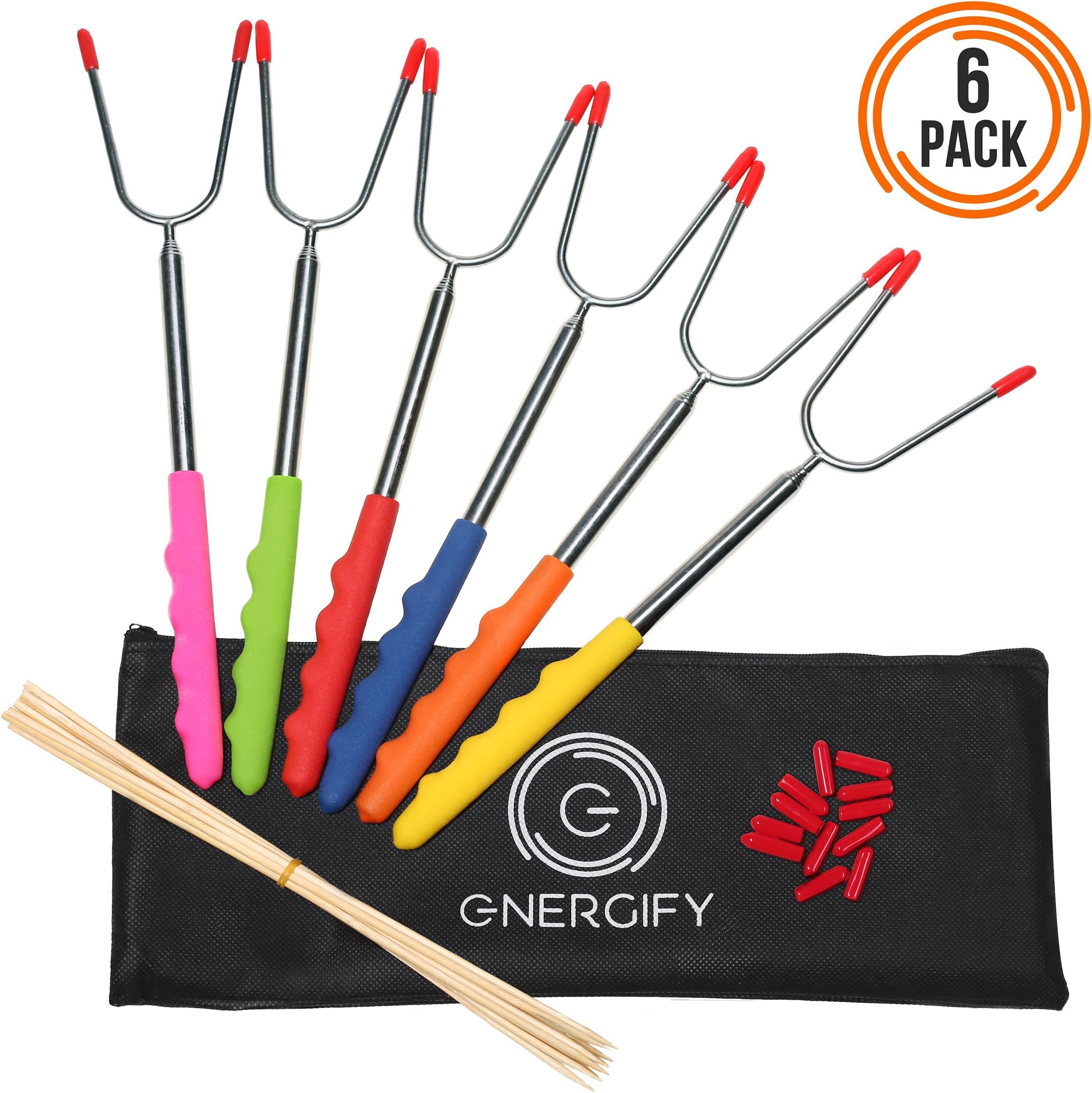 Premium Extra Long 45", Telescoping Marshmallow Roasting Sticks – Set of 6 Forks or Sticks – Ideal as Smores Sticks or for Roasting Sausages, Meat, Veggies – Bonus eBook with 9 Children's Games