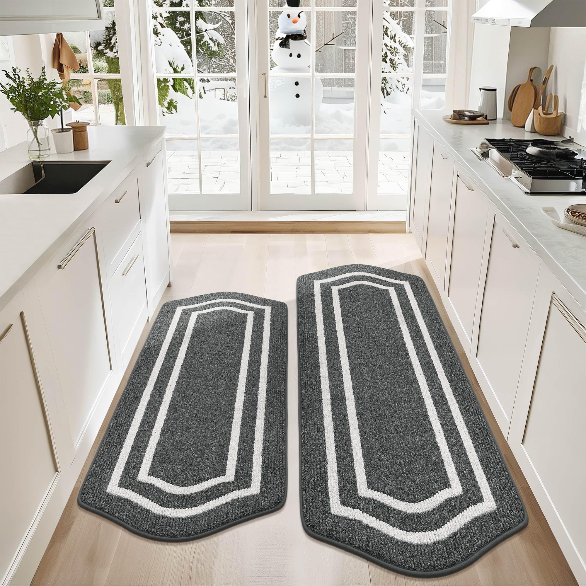 Photo 1 of COSY HOMEER Long Kitchen Floor Mats for in Front of Sink Super Absorbent Kitchen Rugs and Mats 24"x48"+24"x59"Non-Skid Kitchen Mat Standing Mat Washable,Polypropylene,Dark Grey,Frame