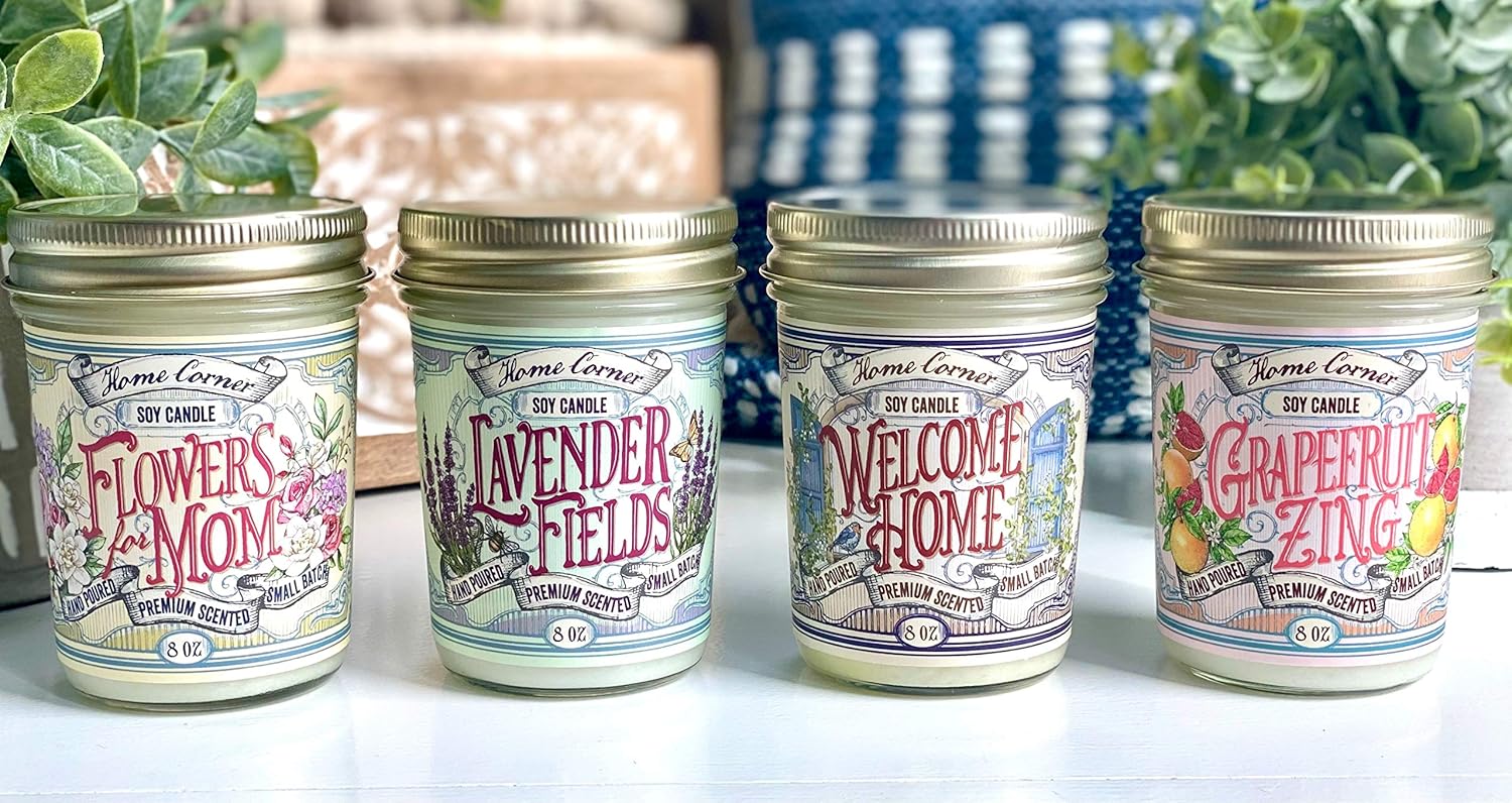 Home Corner Candles – Leather and Wood - Scented Soy Jar Candle - Great Gifts for Men and Home Décor - Hand Poured in The USA - Highly Scented & Long Lasting Burn Time - 8 oz: Home & Kitchen