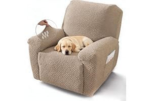 NORTHERN BROTHERS Recliner Chair Covers, Stretch Recliner Covers That Stay in Place 4 Pieces1 Seater with Storage Pockets Soft Recliner Slipcovers for Kids, Pet, Khaki