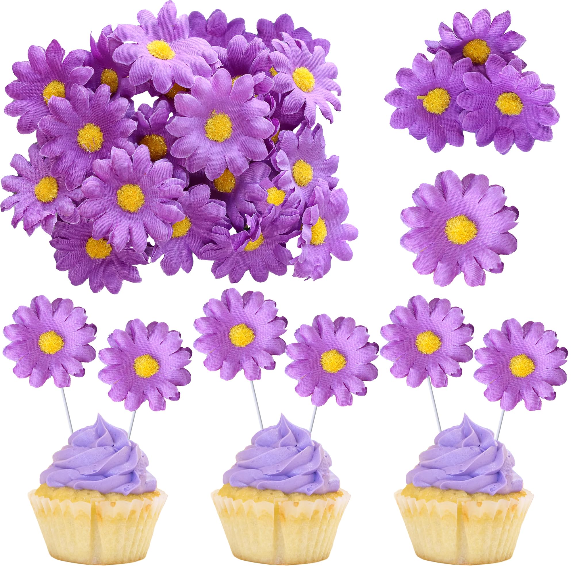 25 Pack Sunflower Cupcake Toppers - Pink Flower Themed Party Decorations For Birthdays & Showers