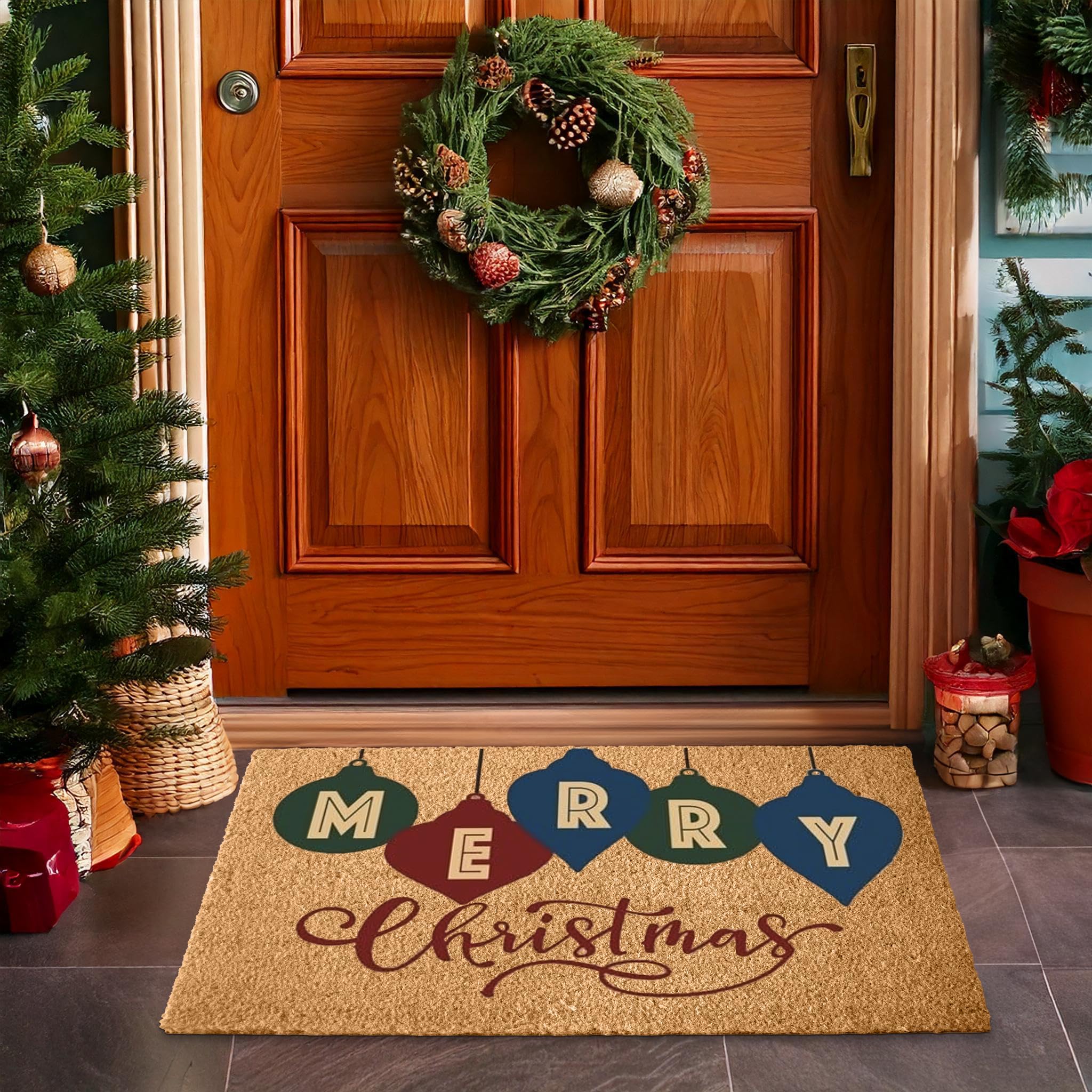 LuxUrux Premium Christmas Door Mat Outdoor - Elegant Coir Holiday Door Mat, Absorbent and Non-Slip Front Doormat- Merry Christmas | Natural, Perfect for Holiday Entryways Indoors & Outdoors Image