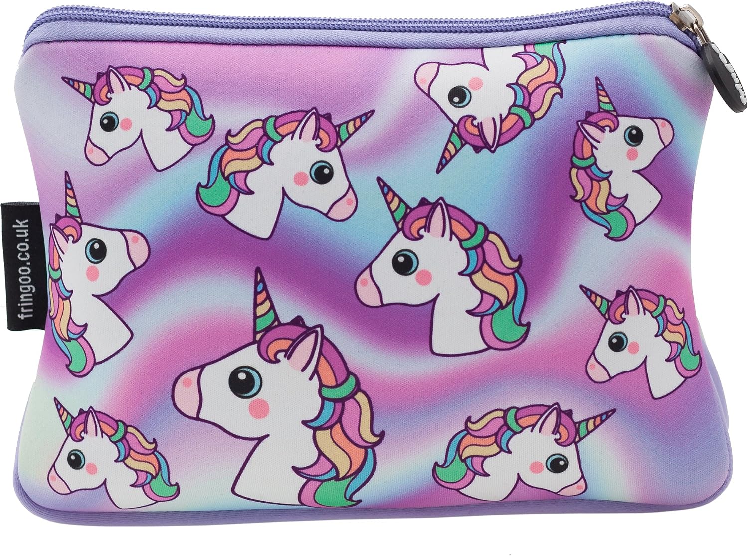 Fringoo® Girls Boys Pencil Case Large Stationery Pouch Funny Cute Kids Unicorn Neoprene Zipper Closure School Accessories Pen Box 22 x 15 cm (Hologram Unicorn - Image 3