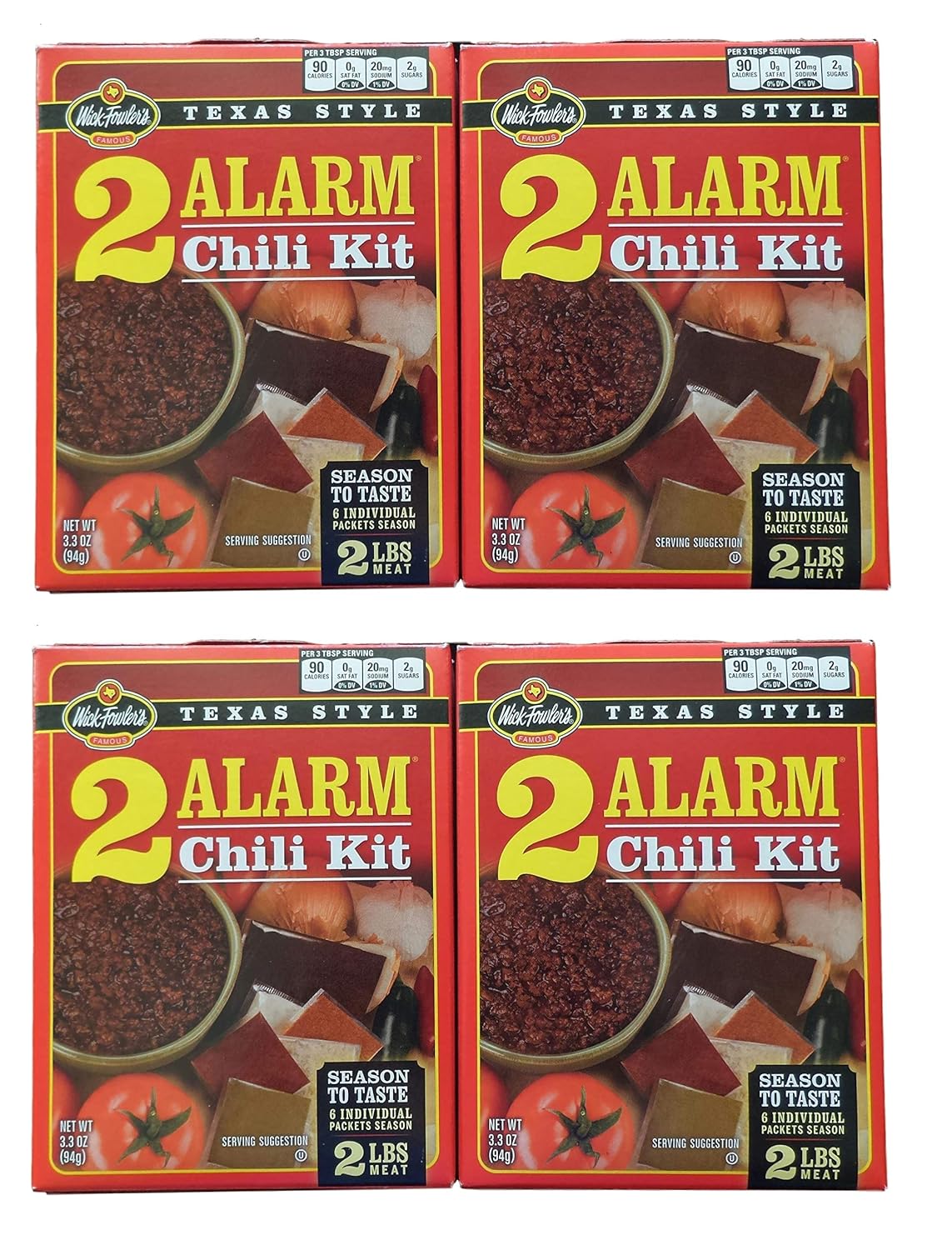 Amazon Com Wick Fowler S Texas Style 2 Alarm Chili Kit 4 Boxes 3 3 Oz Each Grocery Gourmet Food