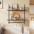 Bestier Floating Shelves Kitchen Shelves Wall Mounted 24" 2 Tier Ladder Shelves with Tower Bar, Wall Decor for Bathroom, Bedroom, Living Room, Coffee bar & Balcony, Rustic Brown