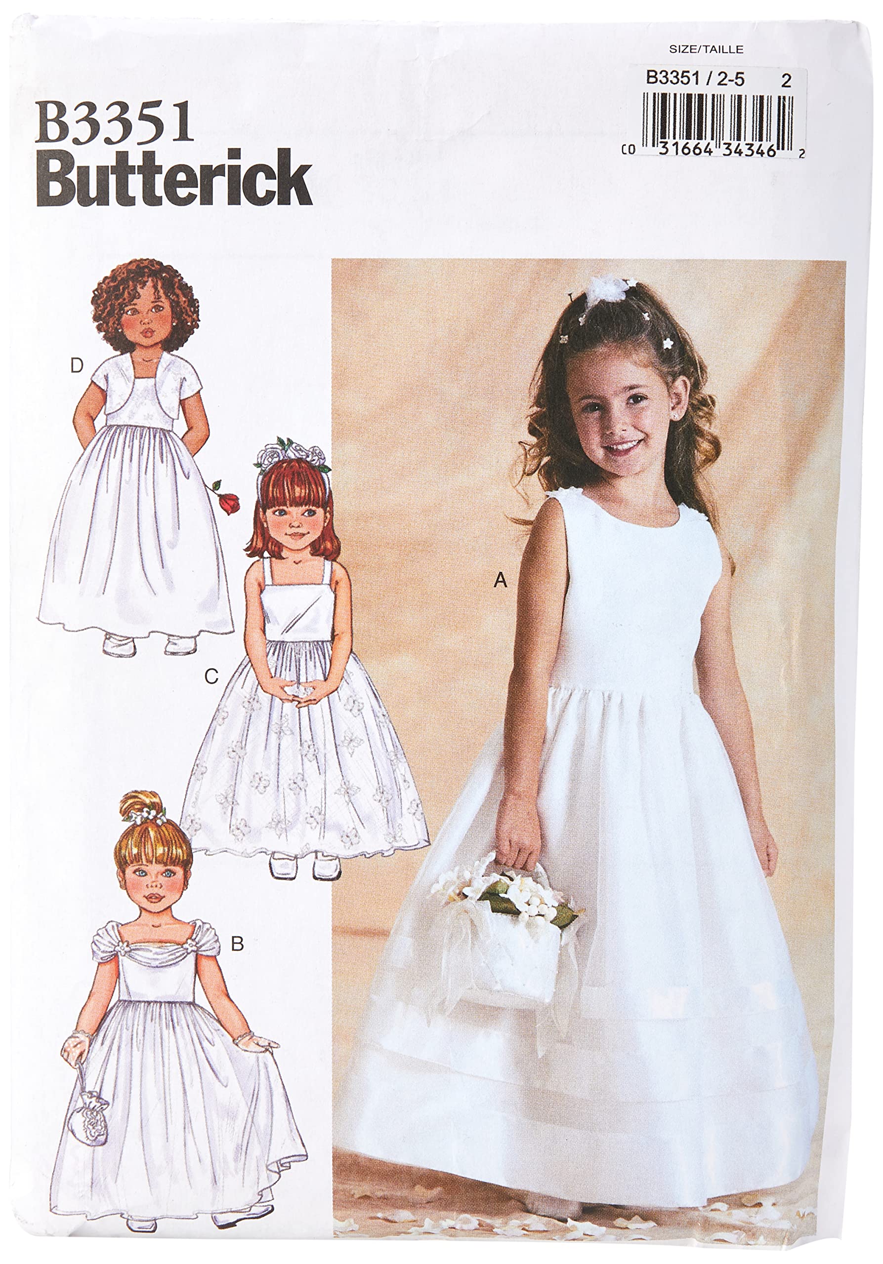 Butterick Patterns B3351 Size 2-3-4-5 Childrens/Girls Jacket and Dress, Pack of 1, White