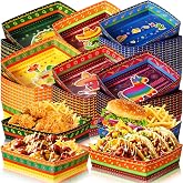Harloon 36 Pack Large Mexican Paper Food Trays 5 lb Disposable Fiesta Snack Nacho Boats Cinco De Mayo Party Food Serving Trays for Mexican Themed Party Supplies(Bright)