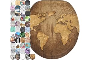 Sanilo ROUND, Silent Slow Close, Molded Wood, Adjustable Toilet Seat, World Map