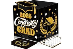 algpty Graduation Wish Cards with Black and Gold Card Holder Box - 36PCS Class Of 2025 Advice Cards and 2025 Congrats Grad Card Box for Graduation Party Supplies Decoration