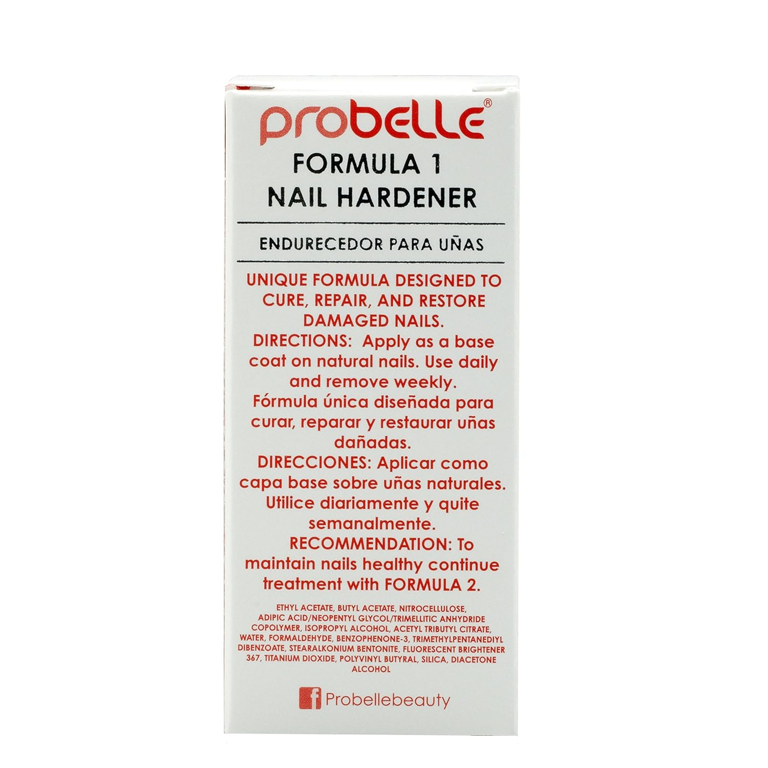 Probelle Nail Hardener Formula 1 - Grows and Restores thin, cracking, and peeling nails .5 fl oz/ 15 mL : Beauty