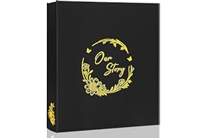 Photo Album 4x6 for 500 Pictures – Our Story Memory Book with Gold Wreath Cover – Family Scrapbook for Holiday, Party, Everyday Moments by Kuword (Black)