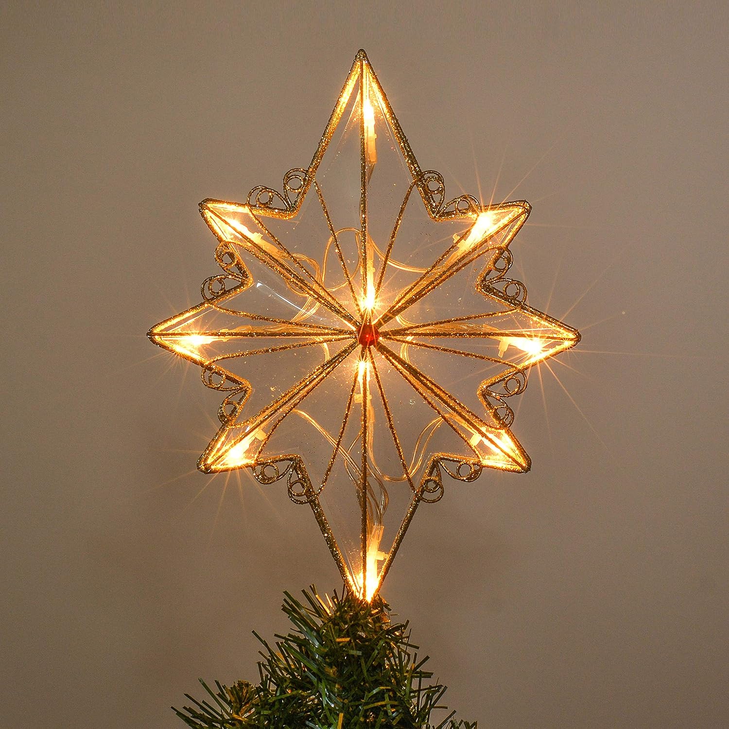 Valery Madelyn Christmas Tree Topper, 12.2Inch/31cm PreLit Red Gold