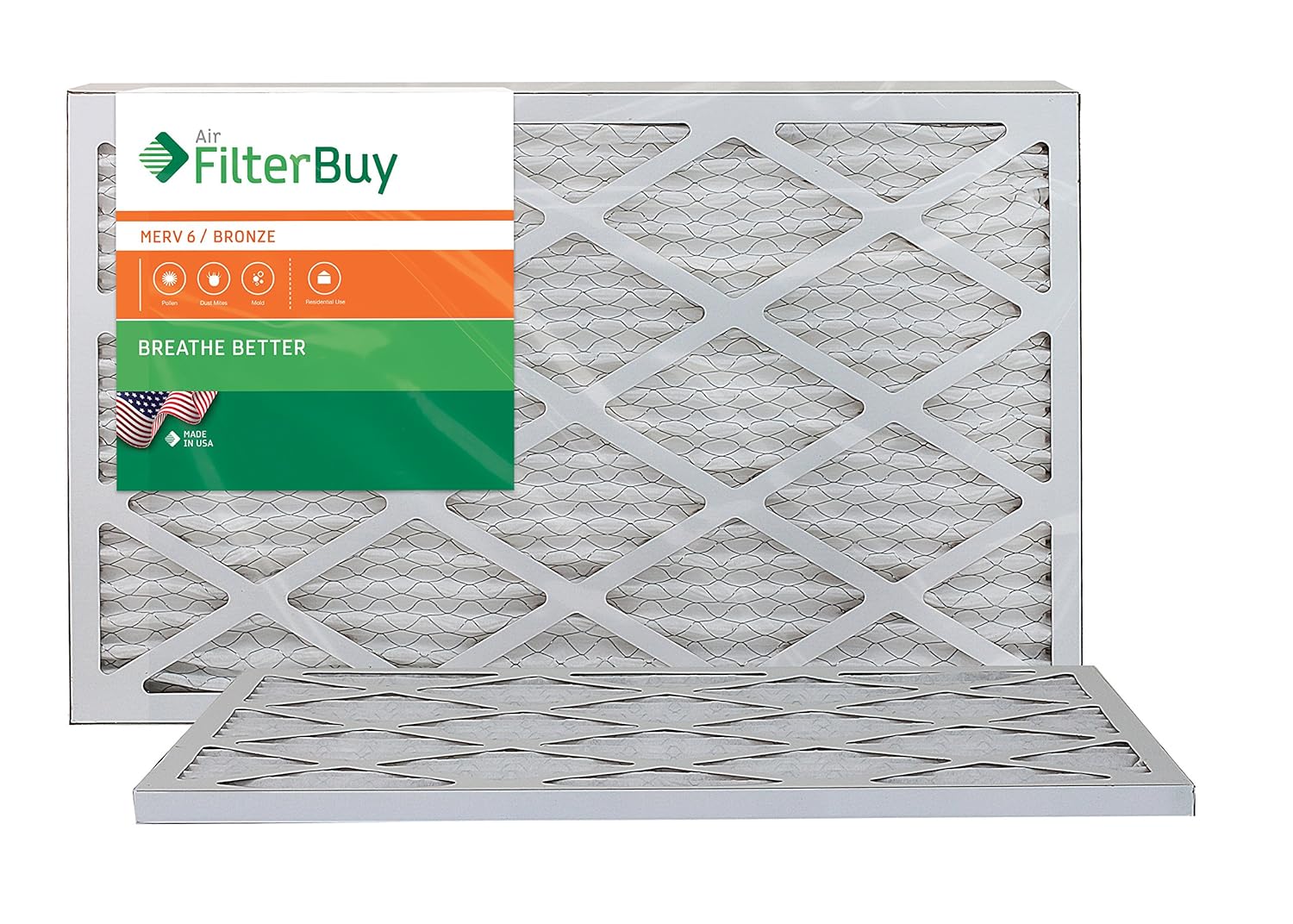 AFB Bronze MERV 6 17x22x1 Pleated AC Furnace Air Filter. Pack of 2 Filters. 100% produced in the USA.