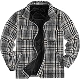 Mens Fleece Jacket Sherpa Lined Zip Up Buffalo Plaid Flannel Coat Casual Long Sleeve Warm Fall Winter Outwear