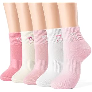 Jeasona Bow Ankle Socks for Women, Cotton Balletcore Socks, 5 Pairs | 80% cotton blend, pastel pink tones, embroidered bow de