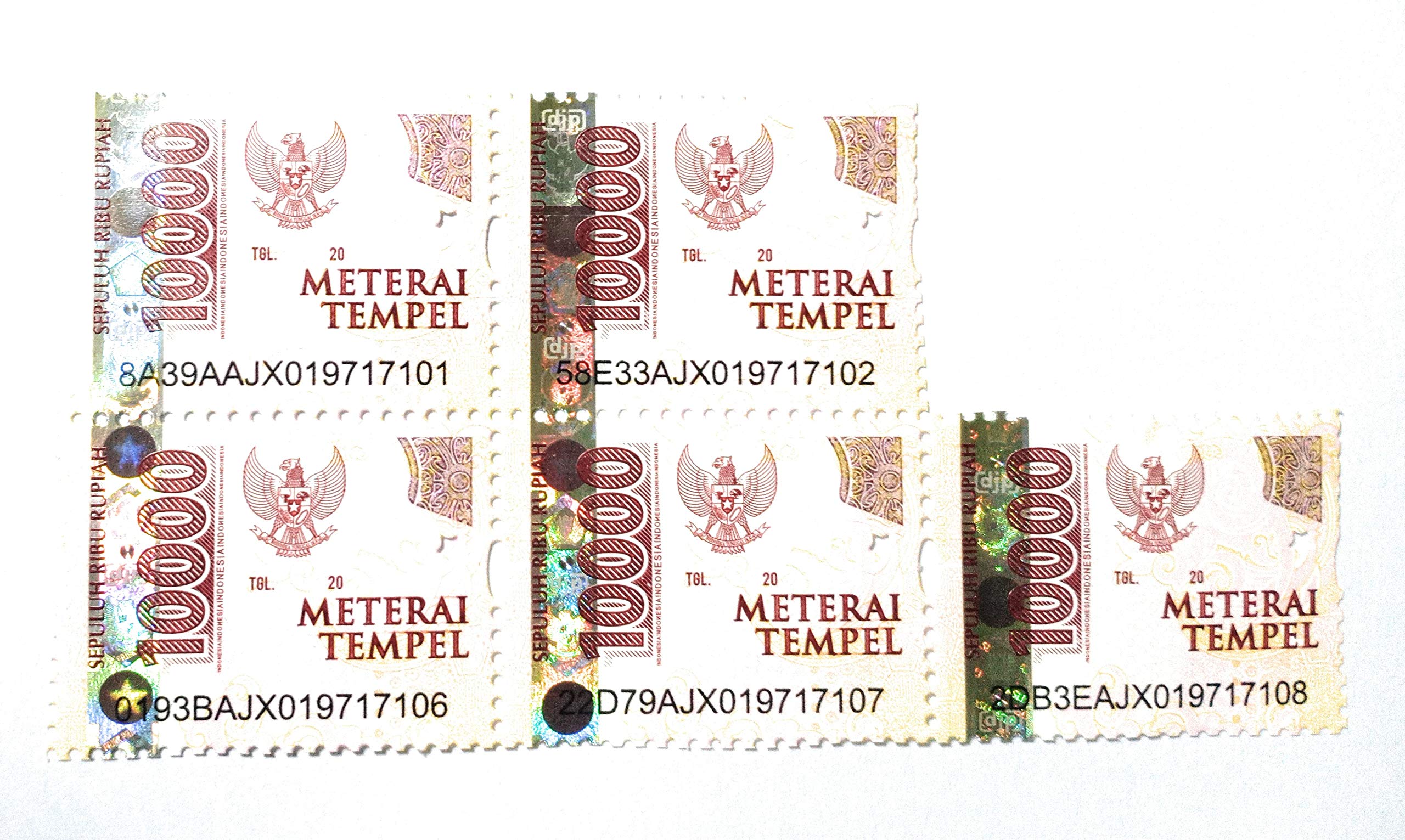 Stamp Duty Materai Tempel Indonesia 10000 (Sepuluh Ribu Rupiah) - 5 pcs