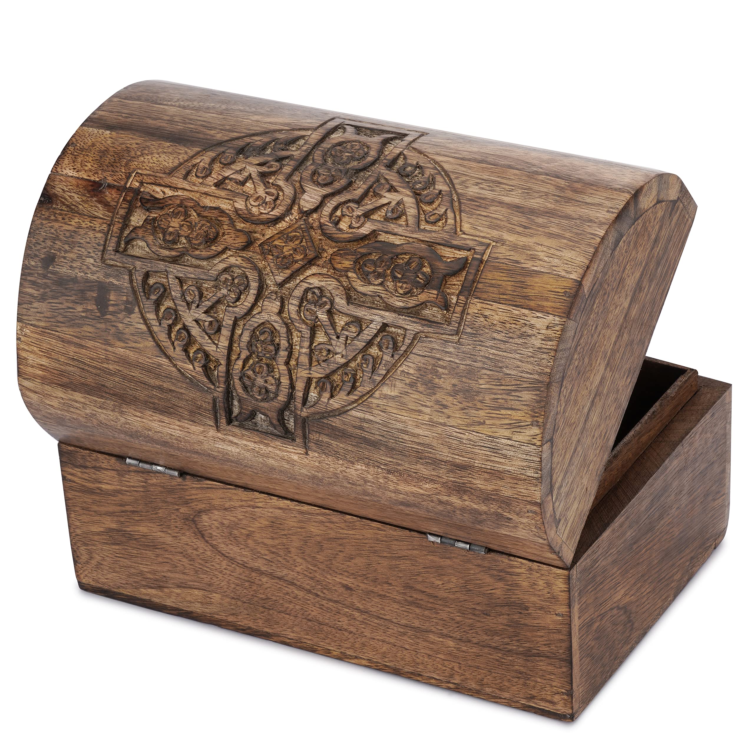 Ajuny Handcrafted Decorative Jewellery Storage Box With Cross Design Carvings Multipurpose Use As Jewellery Storage Keepsake Box Organizer Great For Gifts