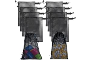 Riuog 10 PCS With Clips Mesh Drawstring Bags, Portable Nylon Storage Bags for toy,Sports Storage,Outdoor activities etc. (7.9x11.8in)