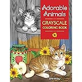 Adorable Animals Grayscale Coloring Book