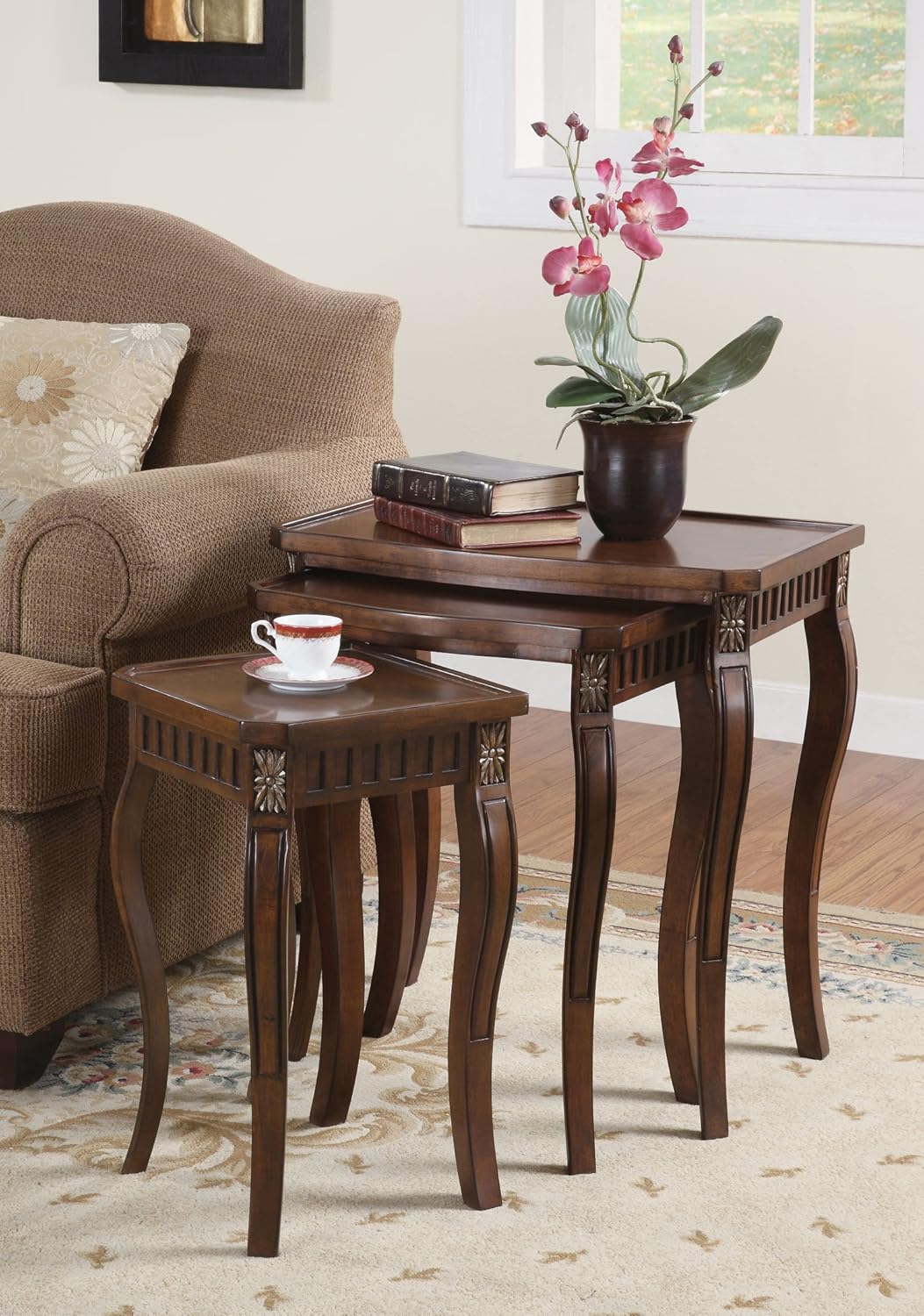 3-piece Curved Leg Nesting Tables Warm Brown: Furniture & Decor