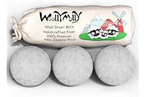 WOOLLY MOLLY Wool Dryer Balls, Grey/Gray XL Pack of 3, Organic Reusable Laundry Balls, Imported Premium New Zealand Wool, Fabric Softener for 1000+ Loads, Baby Safe & Hypoallergenic, Saving Energy & Time