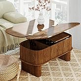 DGpoco Lift Top Coffee Table with Large Storage,Lifting Converts to Dining Table,Oval Pop Up Coffee Table Fluted Wood Center 