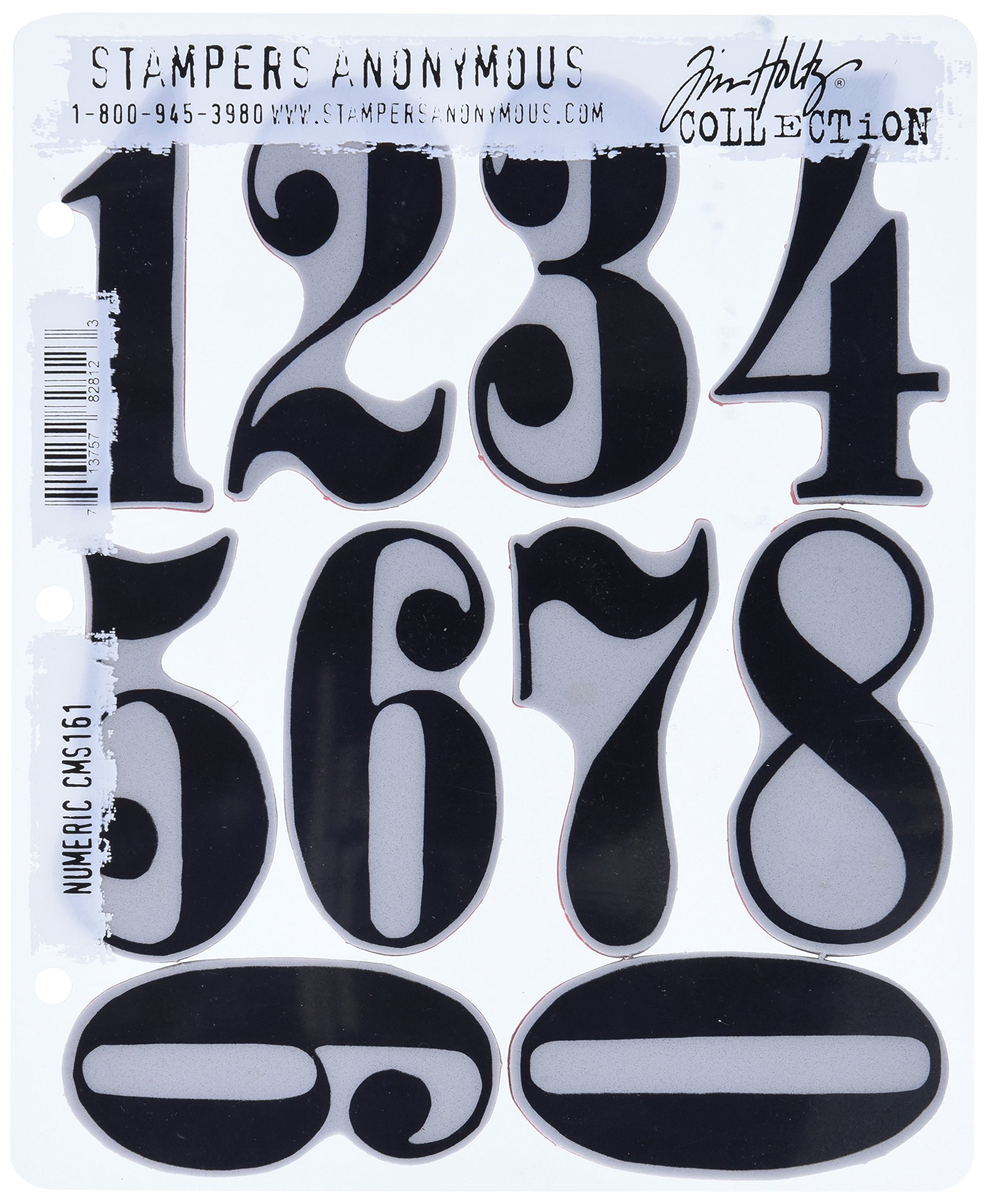 Tim Holtz Cling Mounted Stamp Sets Stampers Anonymous Numeric Rubber Stamp, Red, 7x8.5 inch