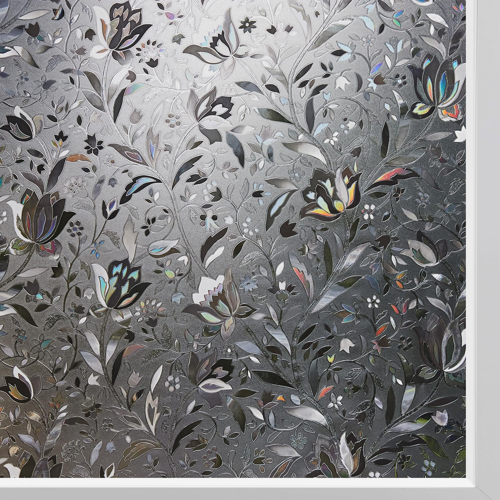 Kromapolis Window Film, Window Privacy Film Frosted, Vinyl Glass Covering, Stained Glass Decorative Film, Static Window Clings, Non-Adhesive (Grayish Black, 11.8 x 157.4 inch)