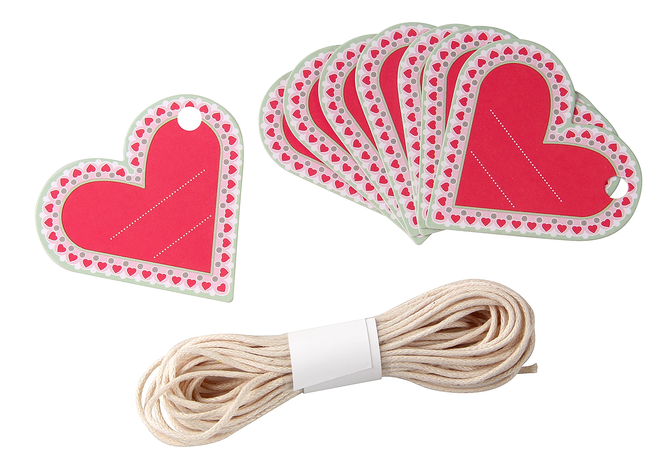 Dr.Oetker Tag-Set heart-shaped with 4,8 m cord set of 8 5x4,5 cm in red, Fabric, 5 x 5 x 4.5 cm